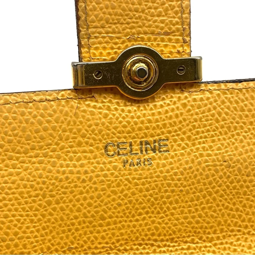 Celine Yellow Leather Logo Bifold Long Wallet Money Card Clutch - Picture 4 of 9